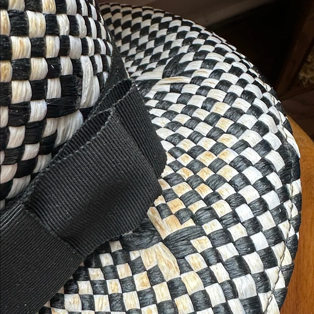 Vintage 60s Mod‎ Look  Sears Black & White Woven Hat with Ribbon Bow
